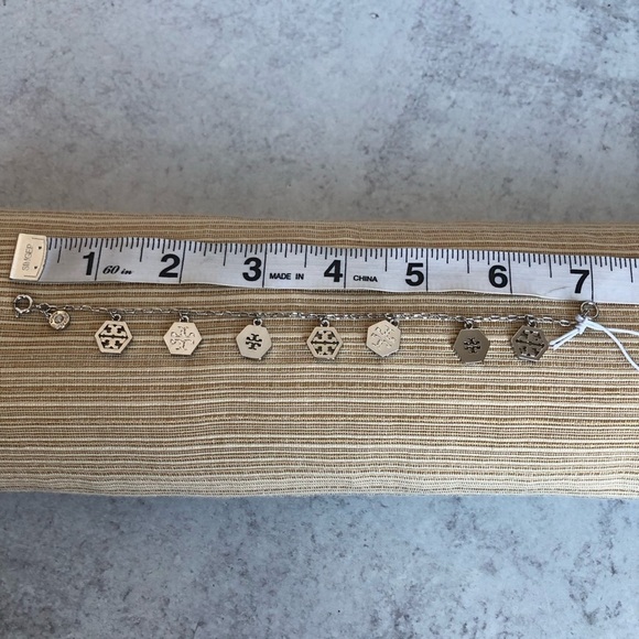 Tory Burch Hexagon Logo Charm Bracelet Silvertone - Picture 3 of 9